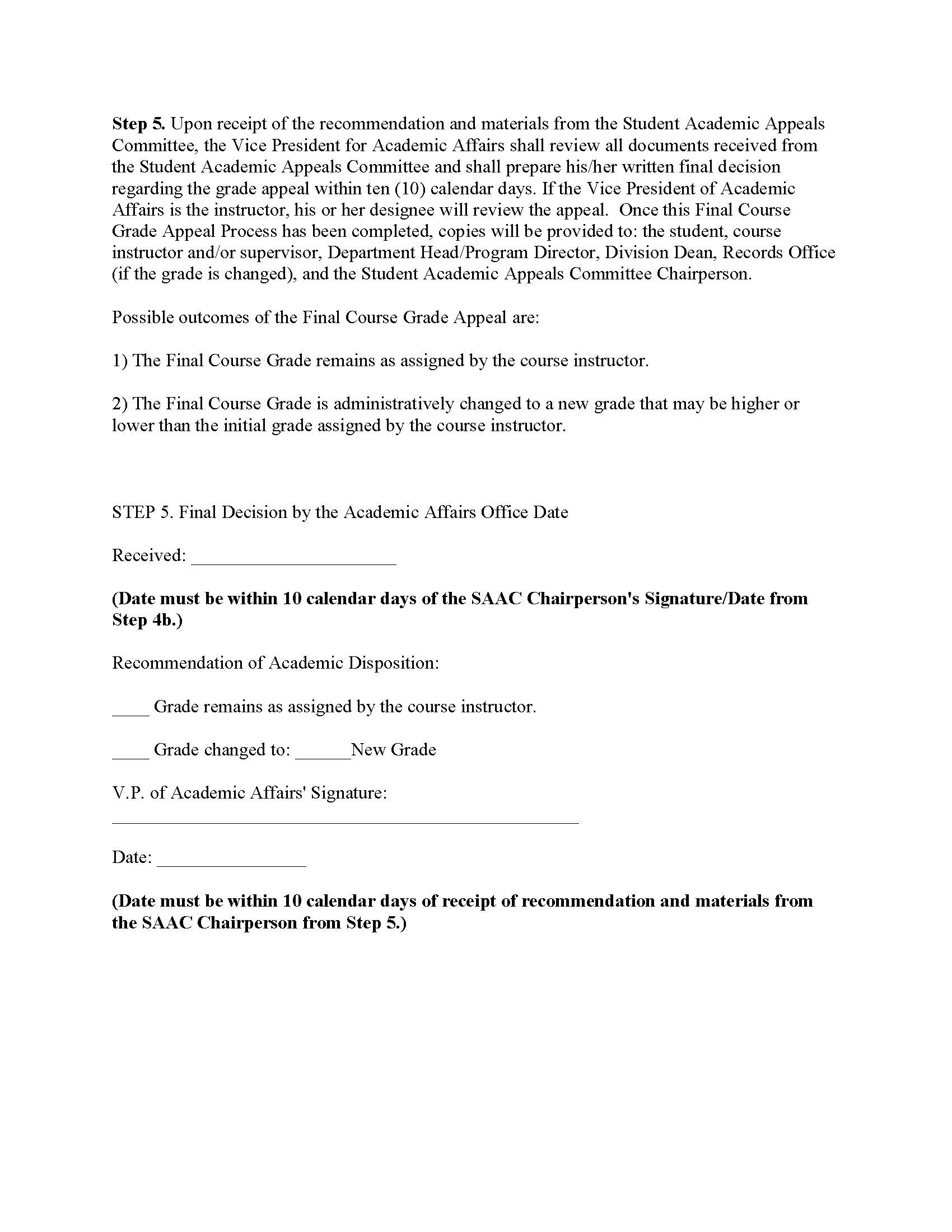 Student Final Course Grade Appeal Request page 7 of 7 